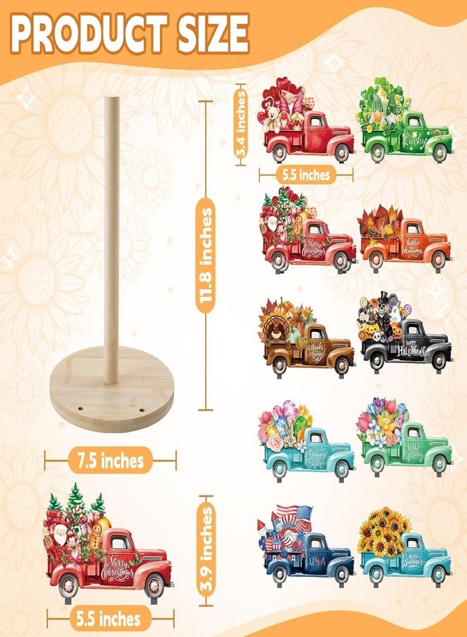 APUDWN Interchangeable Paper Towel Holder Seasonal Freestanding Bamboo Paper Towel Holder with 10 Holiday Sign Countertop Decoration for Christmas Thanksgiving Kitchen Home Bathroom(Truck) - Image 2
